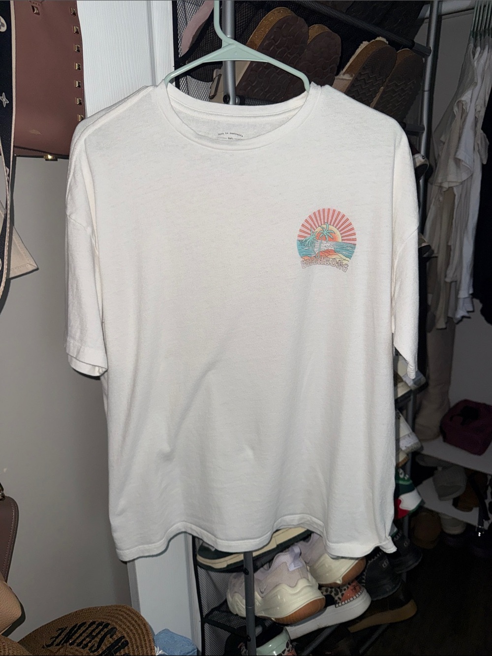 Billabong White Short Sleeve Tee with Pastel Sunset Graphic